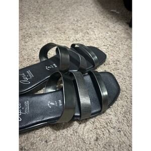 Black Silver Slides Sandals - April by Italian Shoemakers - Elegant Shoes in 9.5